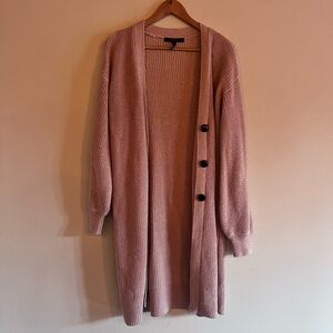 BCBG Max Azria Blush Pink Long Cozy Cardigan Duster Knit Comfy Fall Size Small